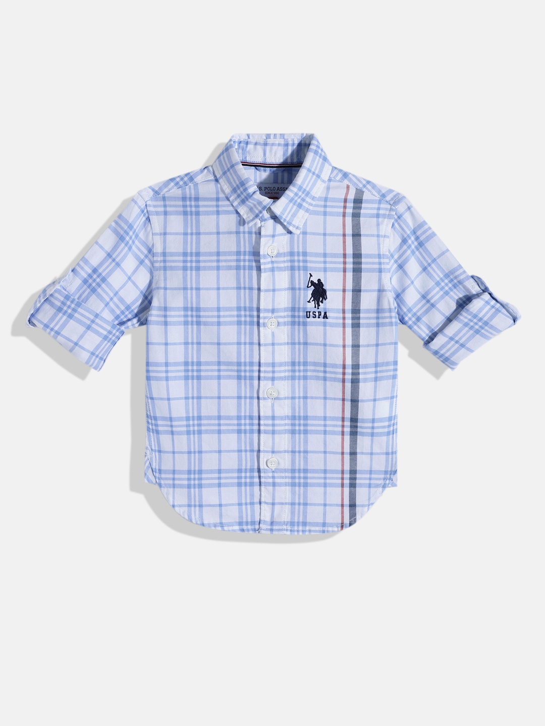 

U.S. Polo Assn. Kids Boys Tartan Checked Pure Cotton Casual Shirt, Blue