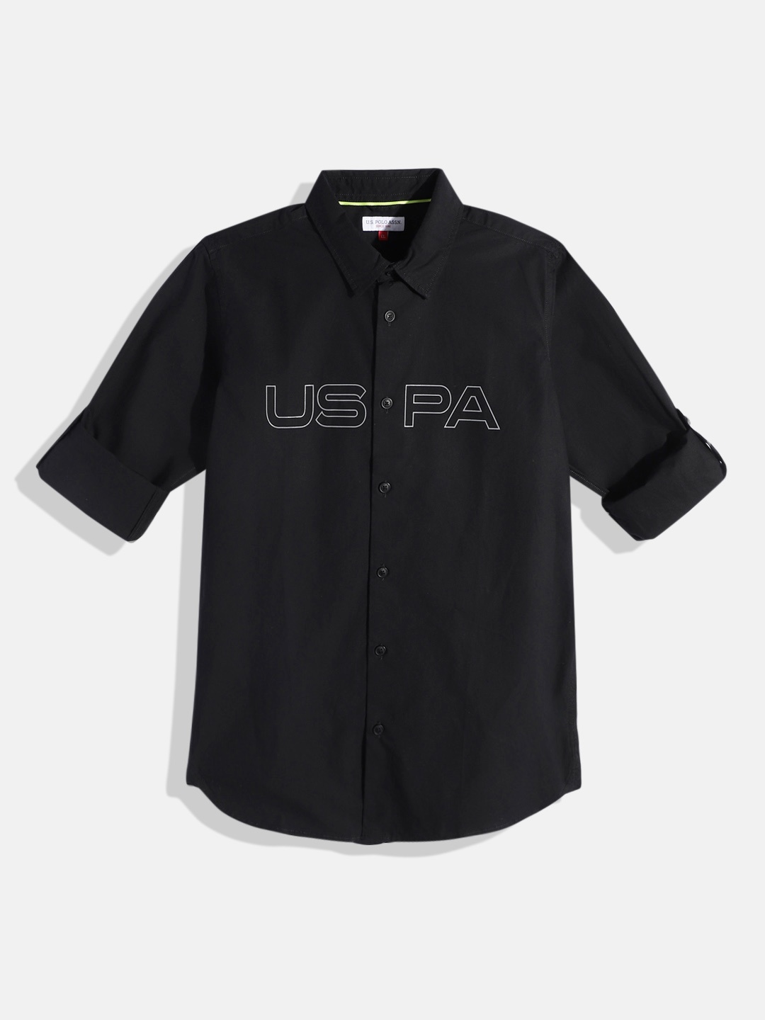 

U.S. Polo Assn. Kids Boys Brand Logo Printed Pure Cotton Casual Shirt, Black