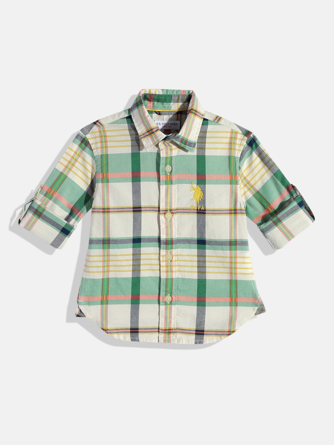 U.S. Polo Assn. Kids Boys Tartan Checked Casual Shirt, White