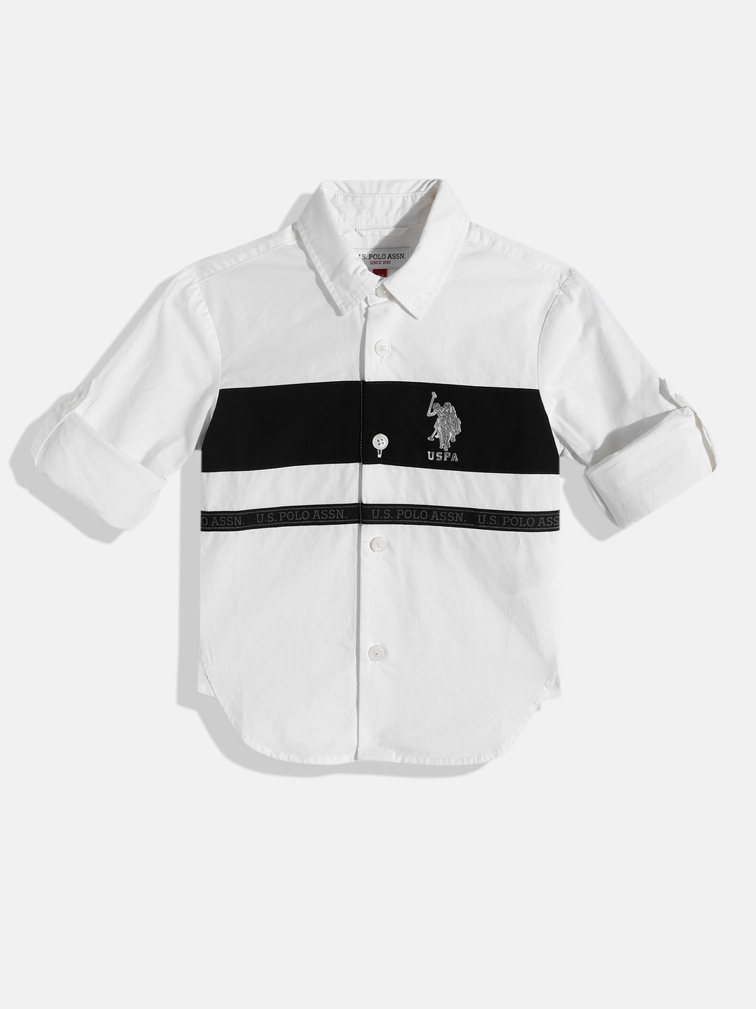 

U.S. Polo Assn. Kids Boys Colourblocked Pure Cotton Casual Shirt, White