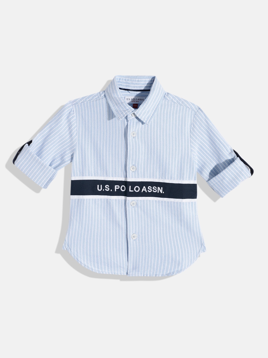 

U.S. Polo Assn. Kids Boys Vertical Striped Pure Cotton Casual Shirt, Blue