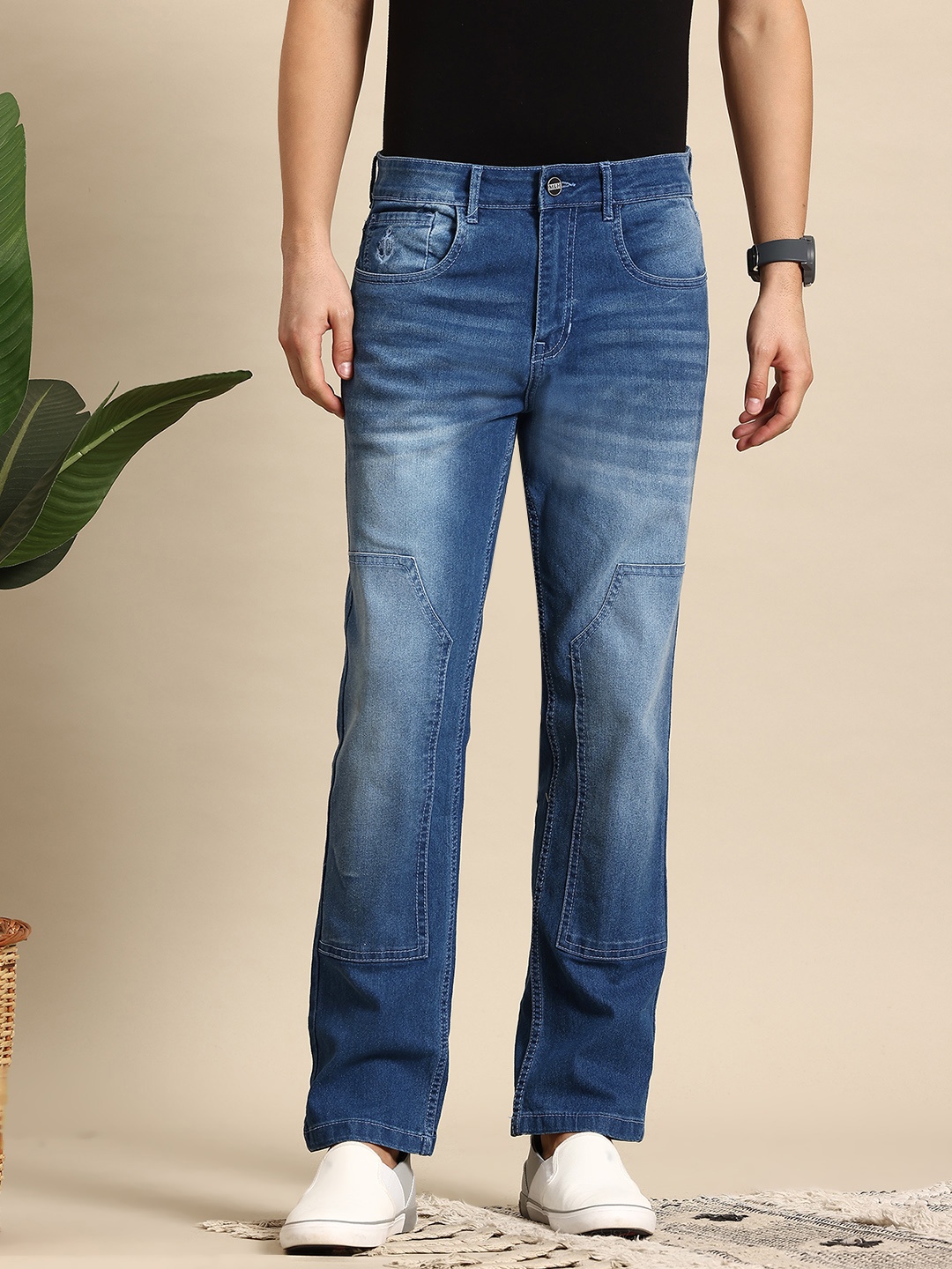 

Mast & Harbour Men Relaxed Fit Heavy Fade Stretchable Jeans, Blue