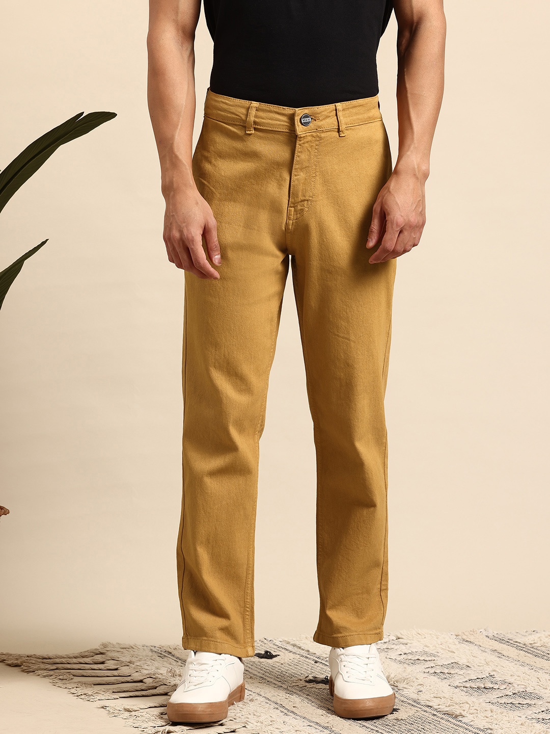 

Mast & Harbour Men Straight Fit Stretchable Jeans, Khaki