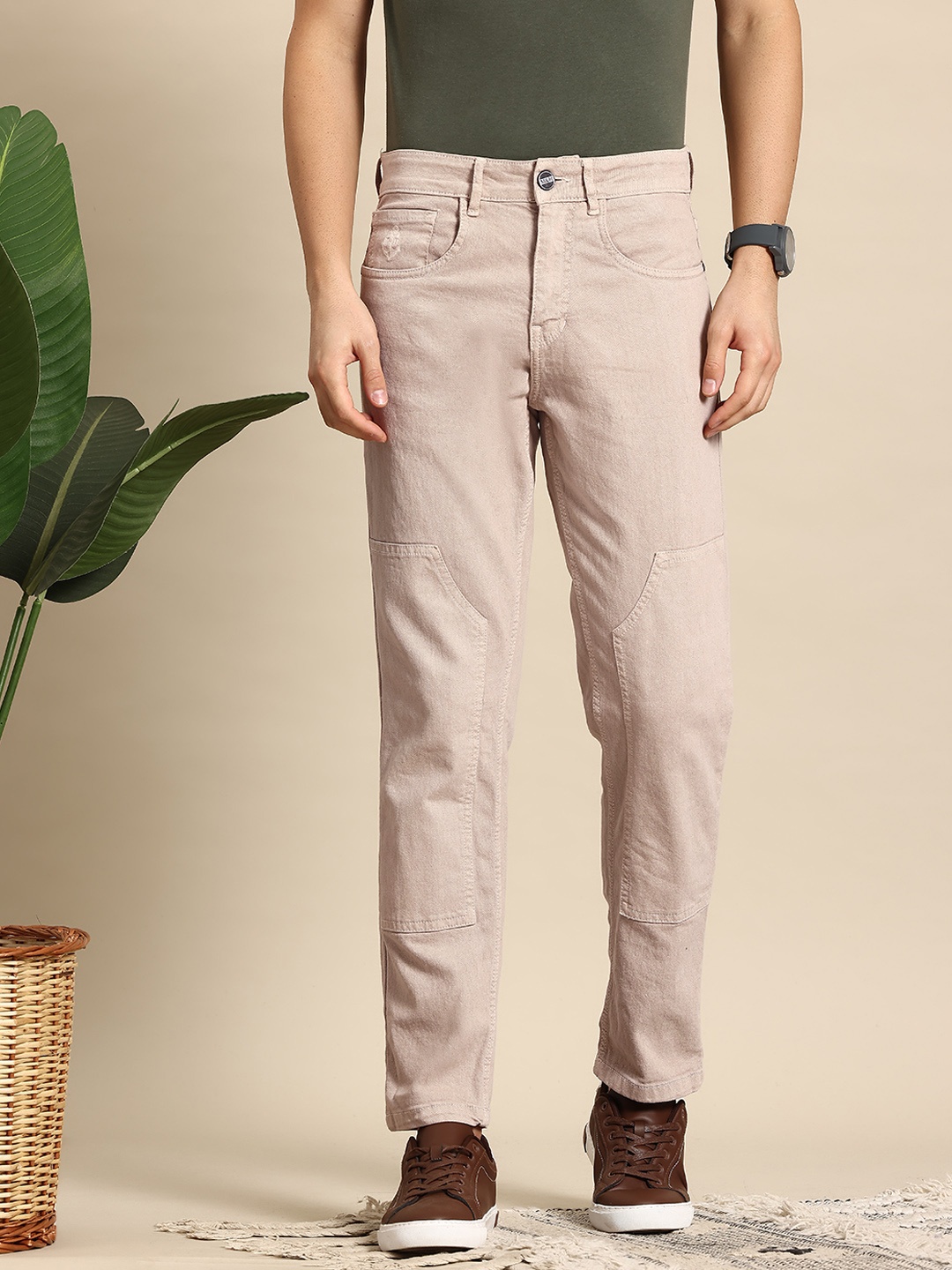 

Mast & Harbour Men Stretchable Relaxed Fit Jeans, Beige