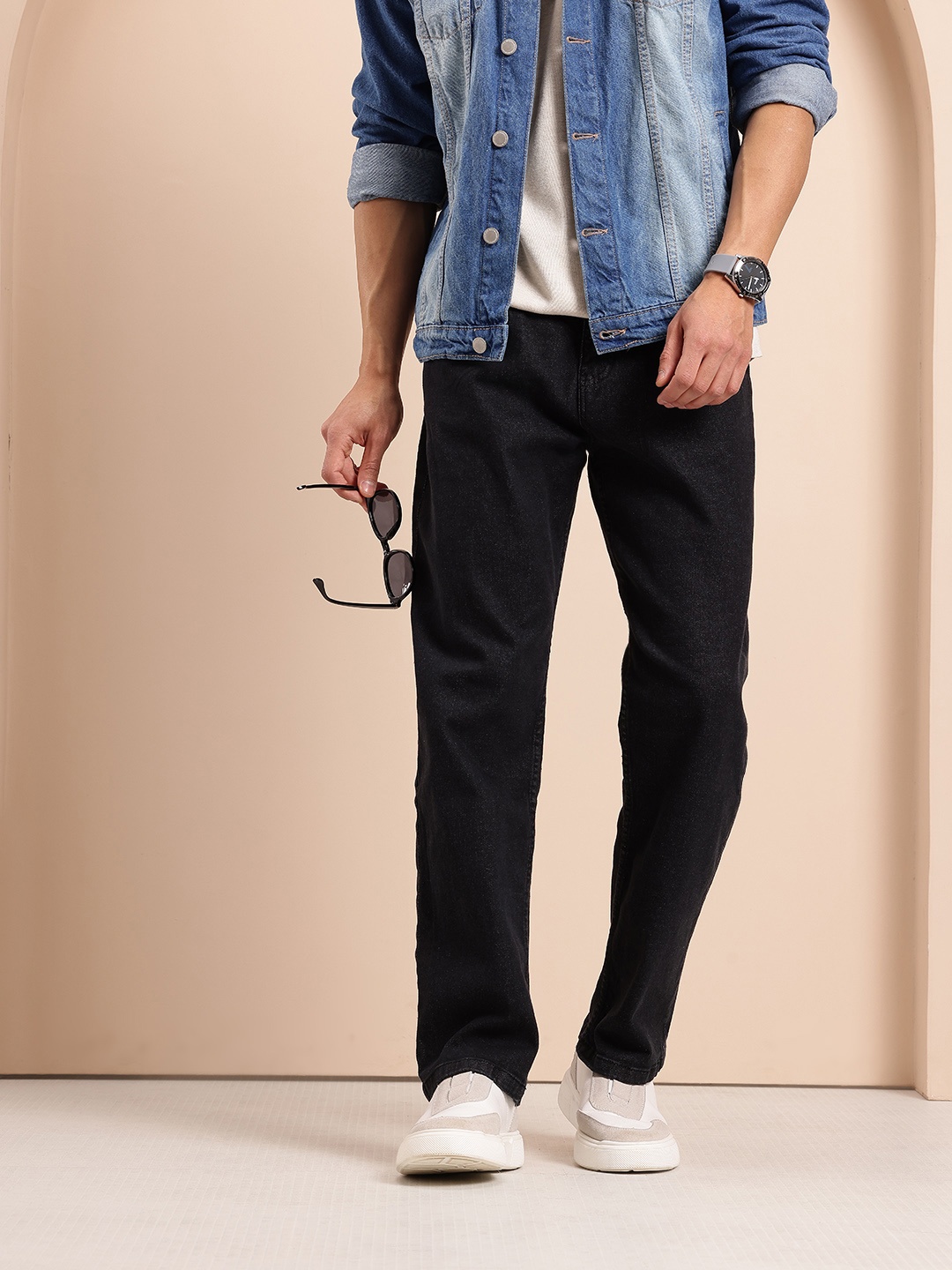 

Mast & Harbour Men Straight Fit Stretchable Jeans, Black