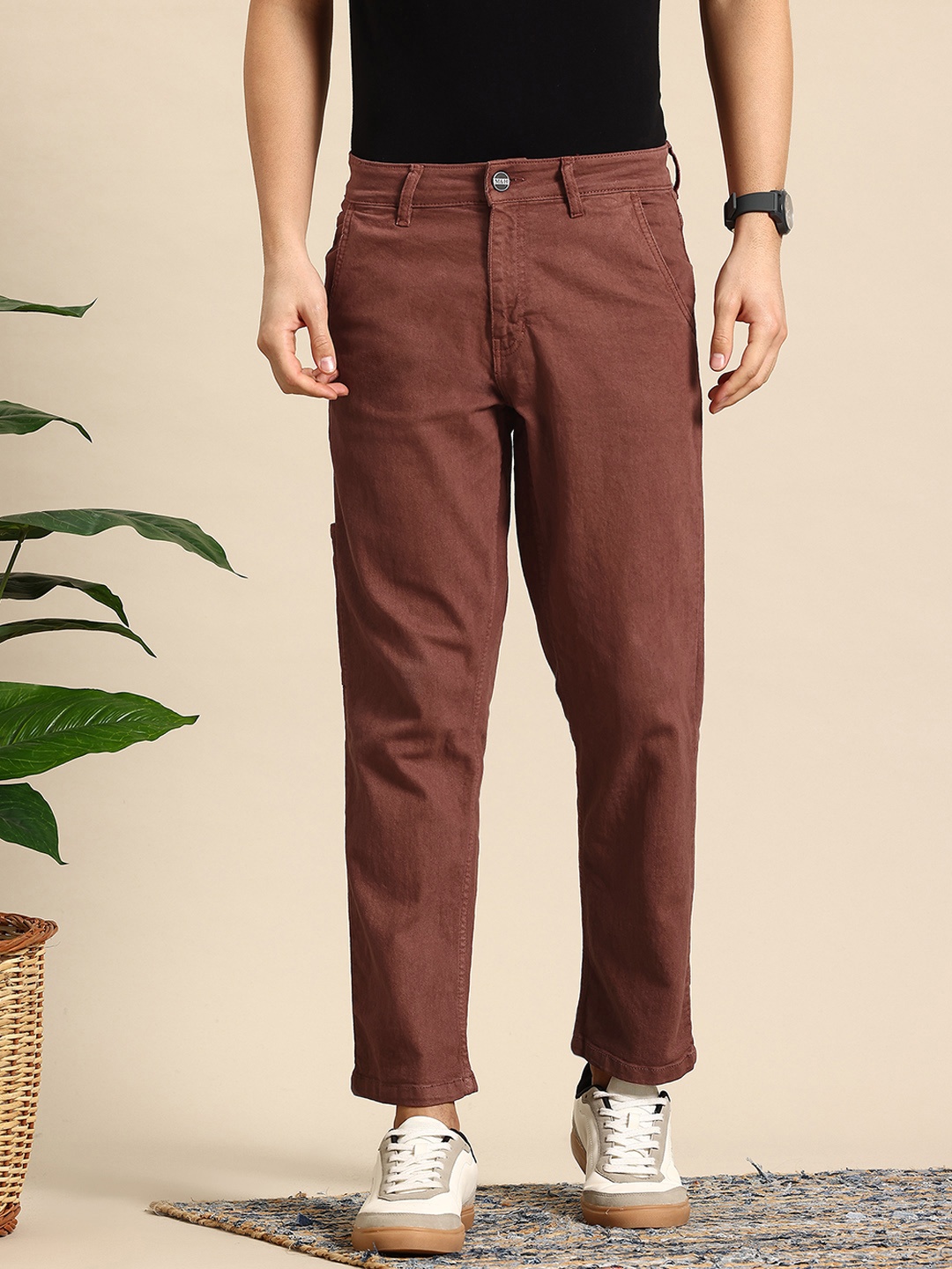 

Mast & Harbour Men Stretchable Straight Fit Jeans, Rust
