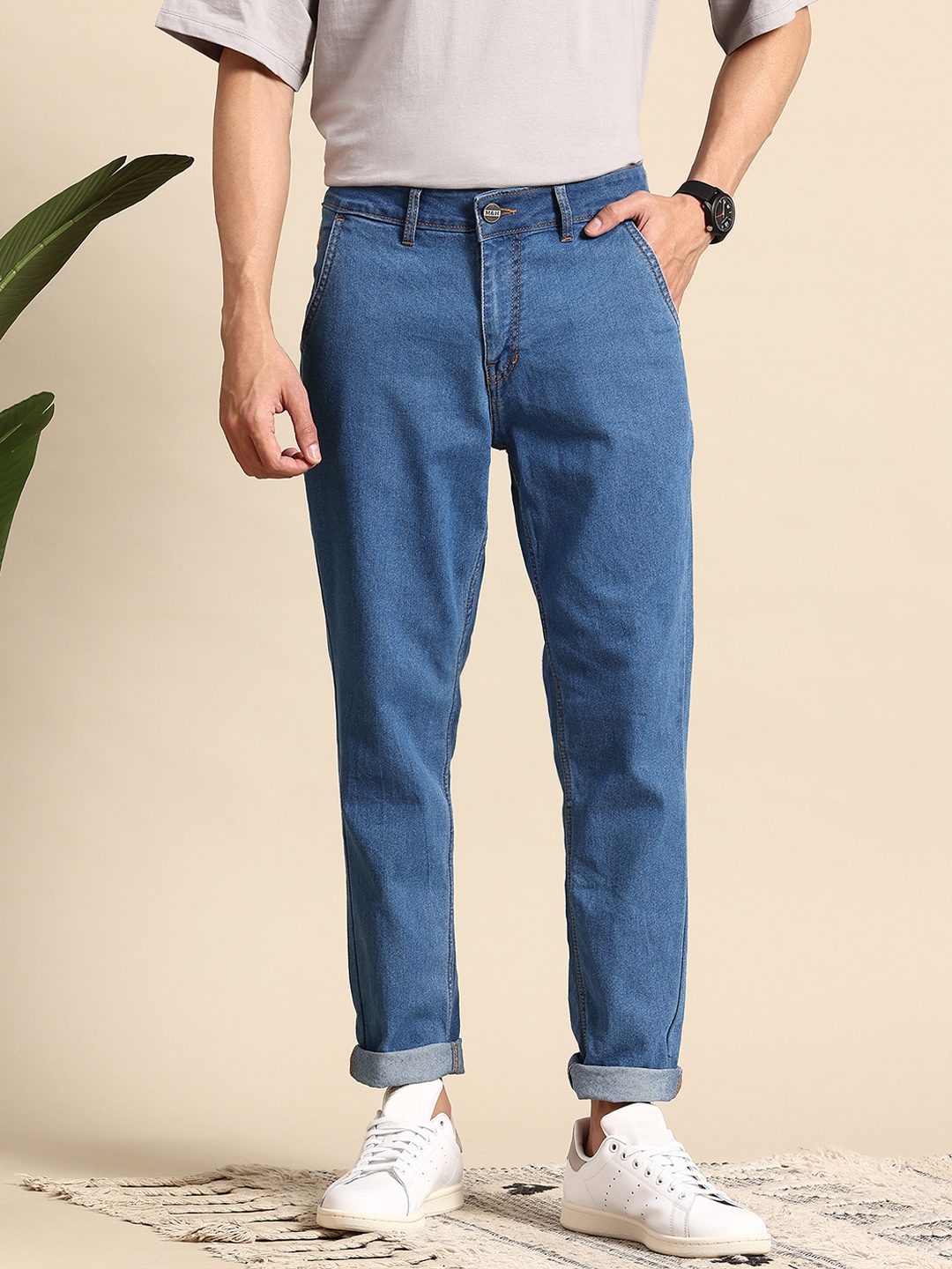 

Mast & Harbour Men Tapered Fit Stretchable Jeans, Blue