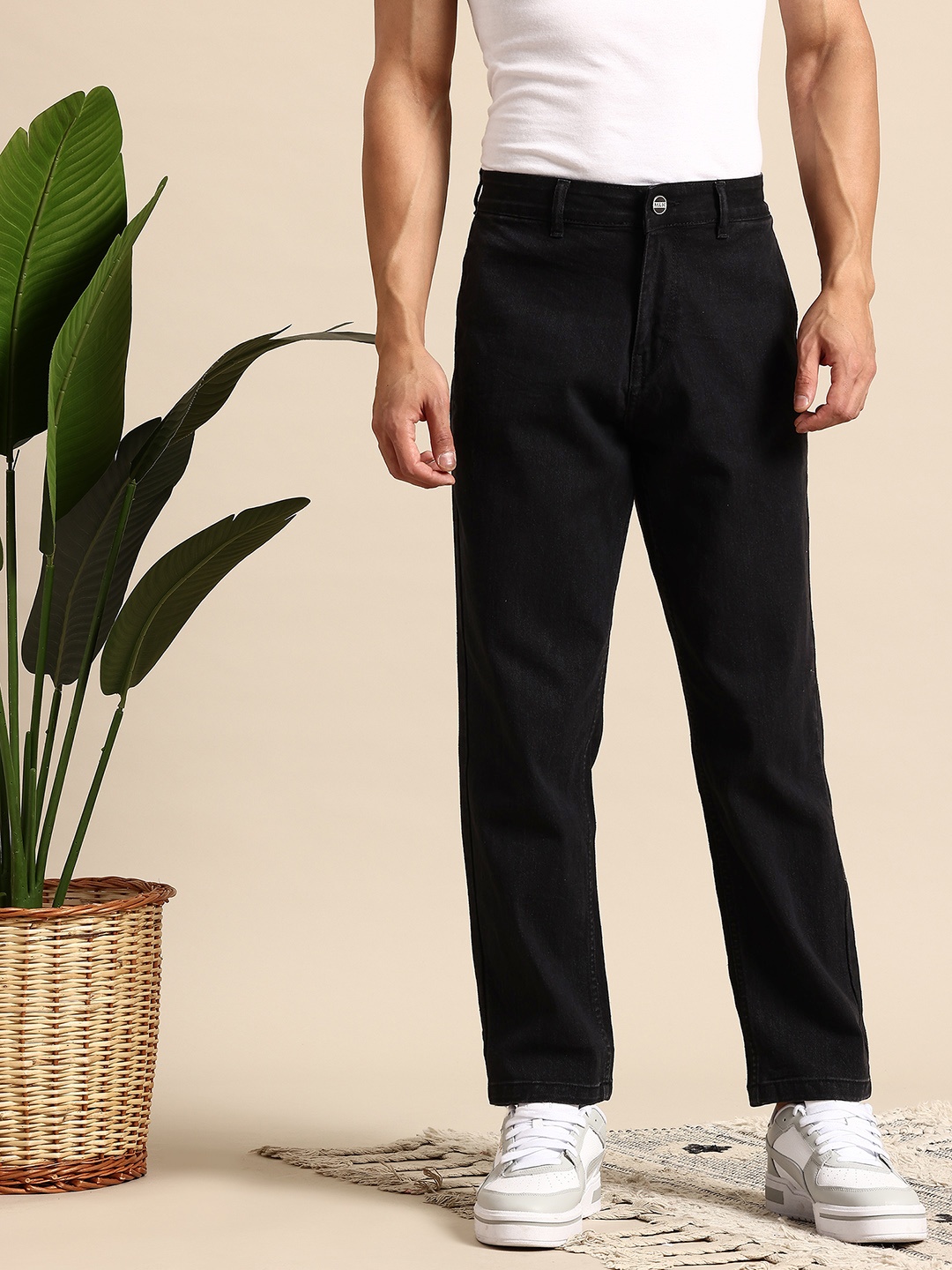

Mast & Harbour Men Straight Fit Stretchable Jeans, Black