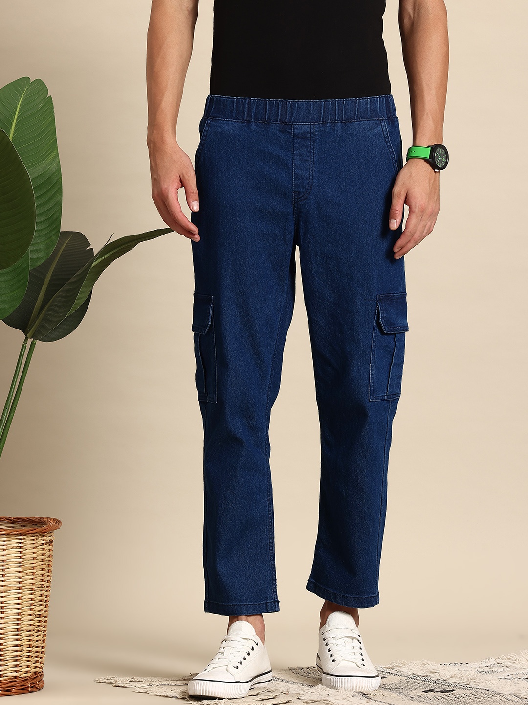

Mast & Harbour Men Stretchable Relaxed Fit Jeans, Navy blue