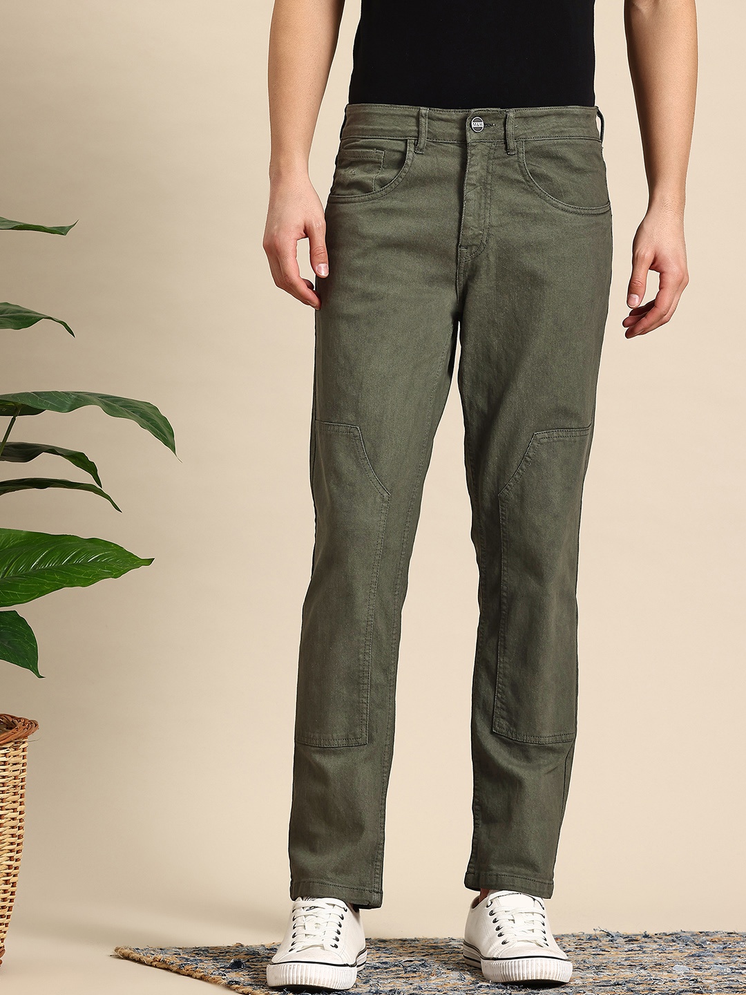 

Mast & Harbour Men Relaxed Fit Colored Stretchable Jeans, Olive