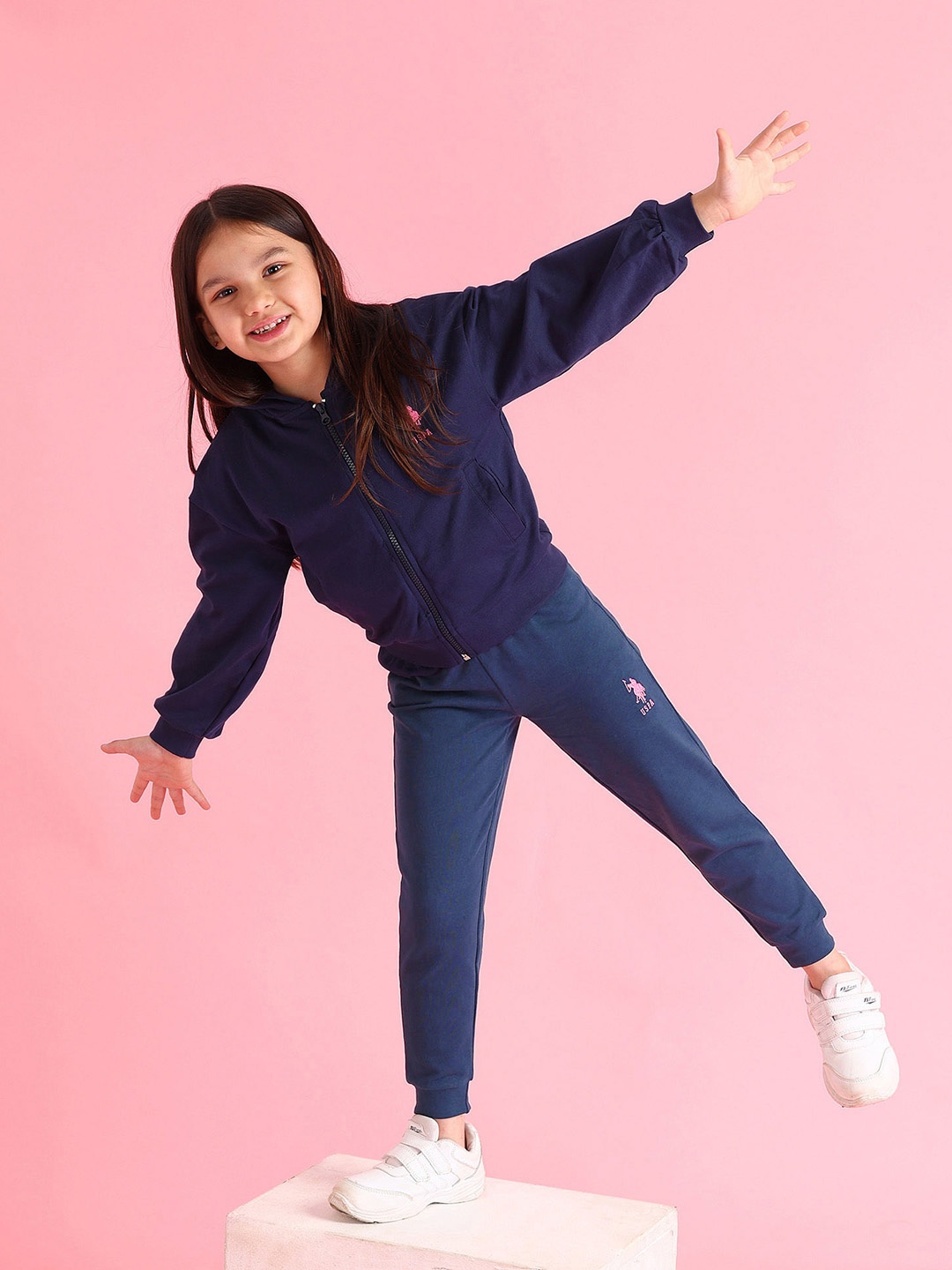 

U.S. Polo Assn. Kids Girls Regular Fit Pure Cotton Joggers, Navy blue