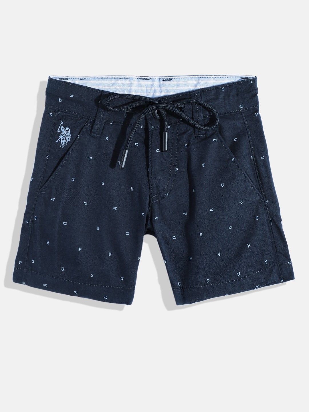 

U.S. Polo Assn. Kids Boys Typography Printed Pure Cotton Shorts, Navy blue