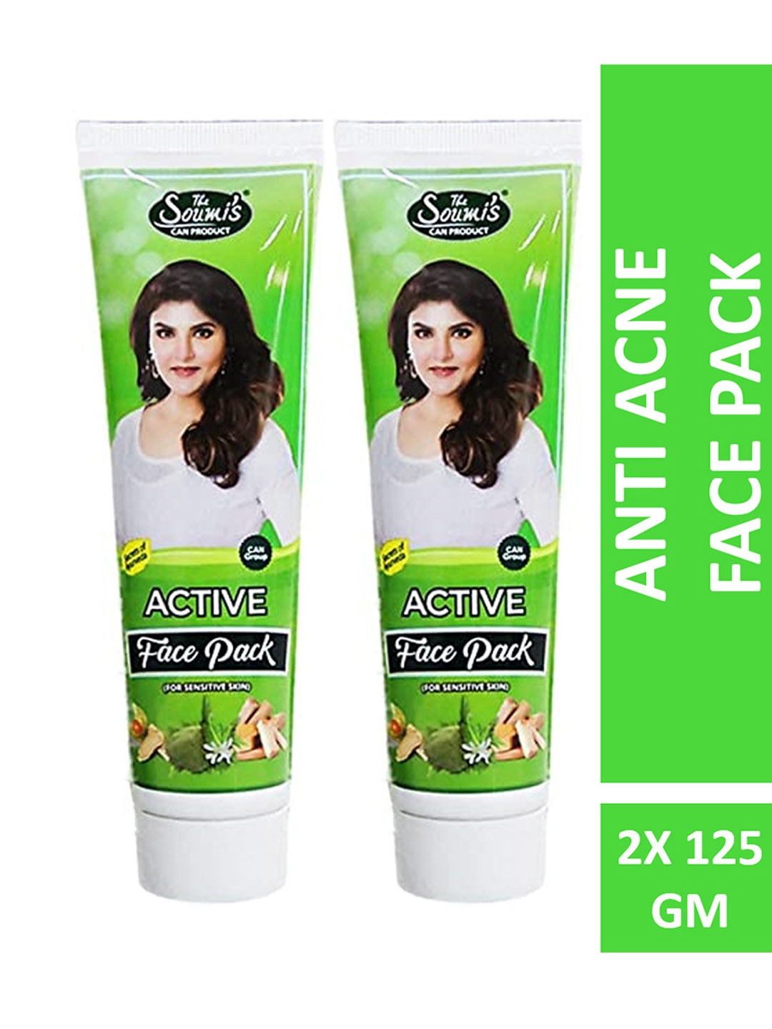 

THE SOUMI'S CAN PRODUCT Set of 2 Active Face Pack for Sensitive Skin - 125gm Each, Green