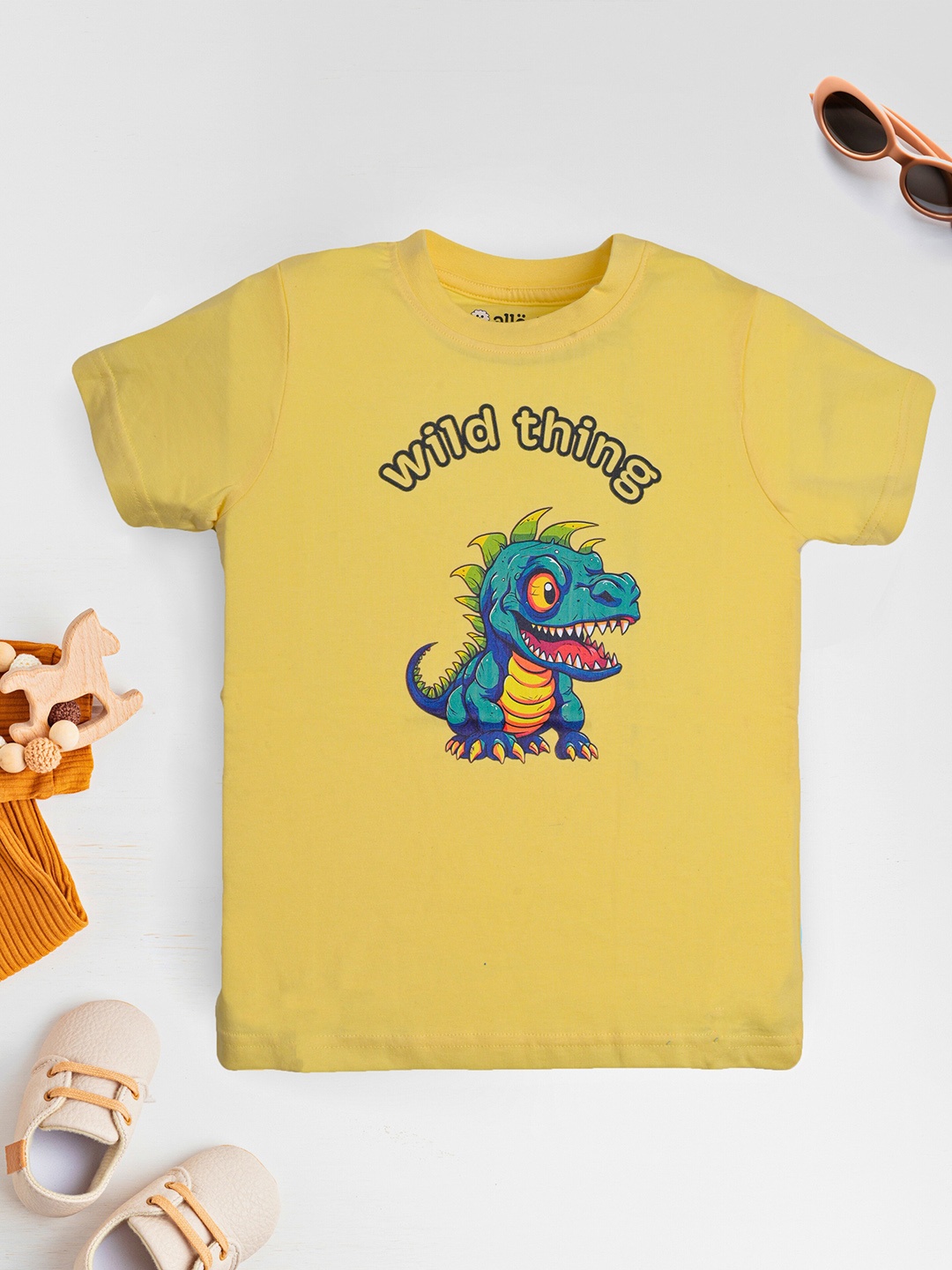 

allorio kids Boys Printed Pure Cotton Applique T-shirt, Yellow