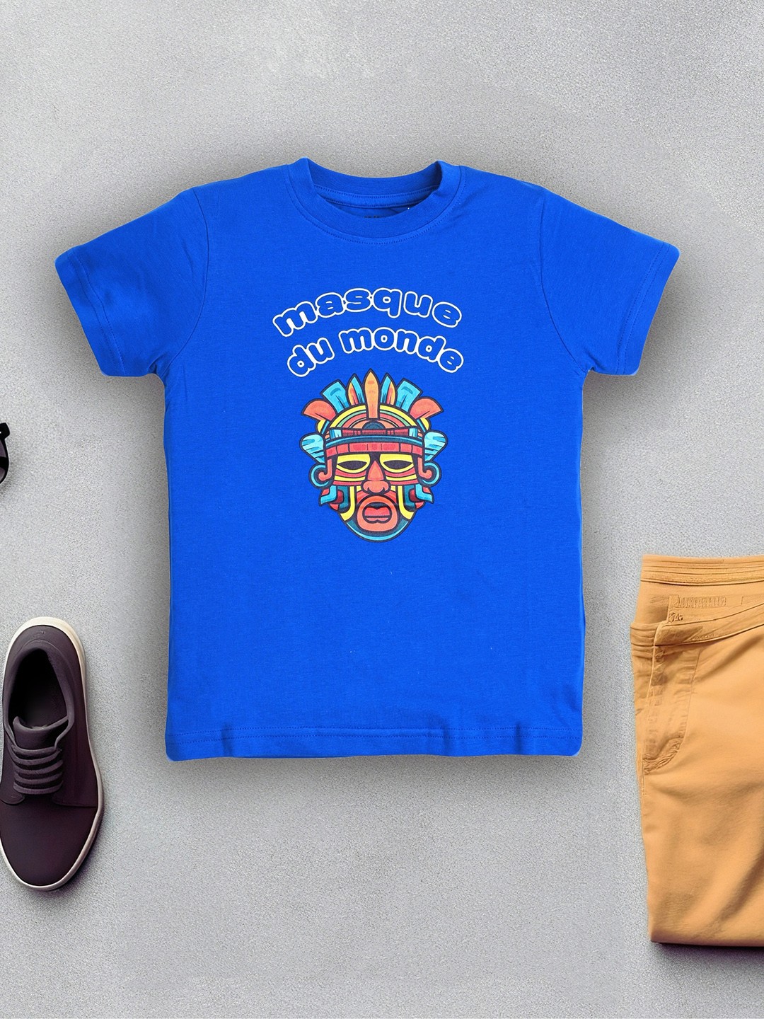 

allorio kids Boys Typography Printed Pure Cotton Applique T-shirt, Blue