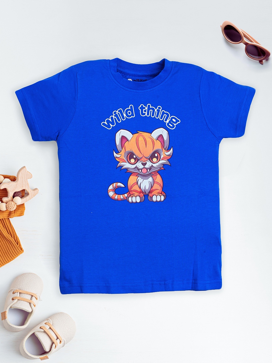 

allorio kids Boys Printed Pure Cotton Applique T-shirt, Blue