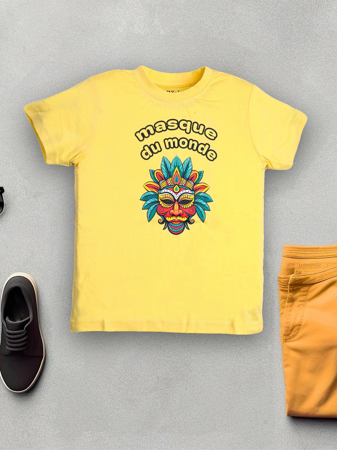 

allorio kids Boys Floral Printed Pure Cotton Applique T-shirt, Yellow