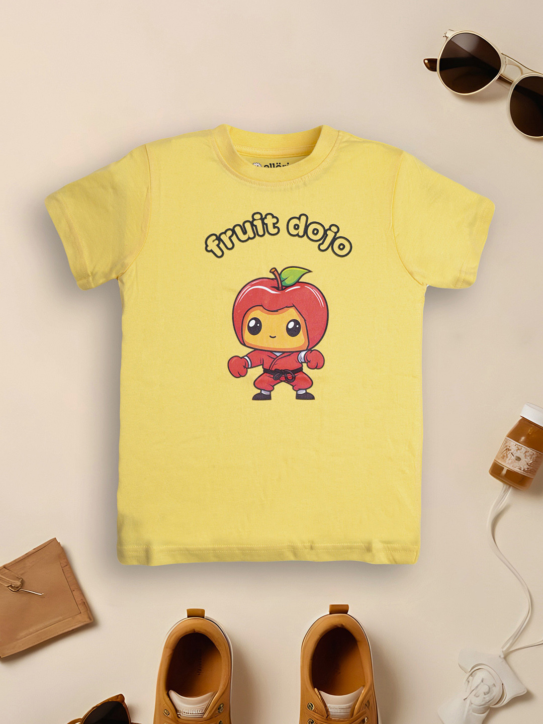 

allorio kids Boys Printed Pure Cotton Applique T-shirt, Red