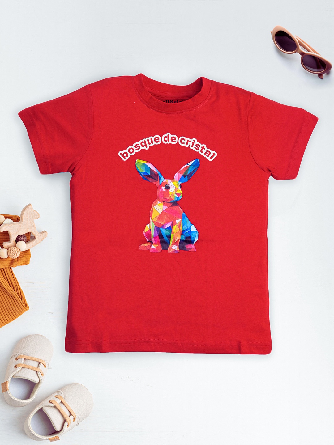 

allorio kids Boys Printed Pure Cotton Applique T-shirt, Red