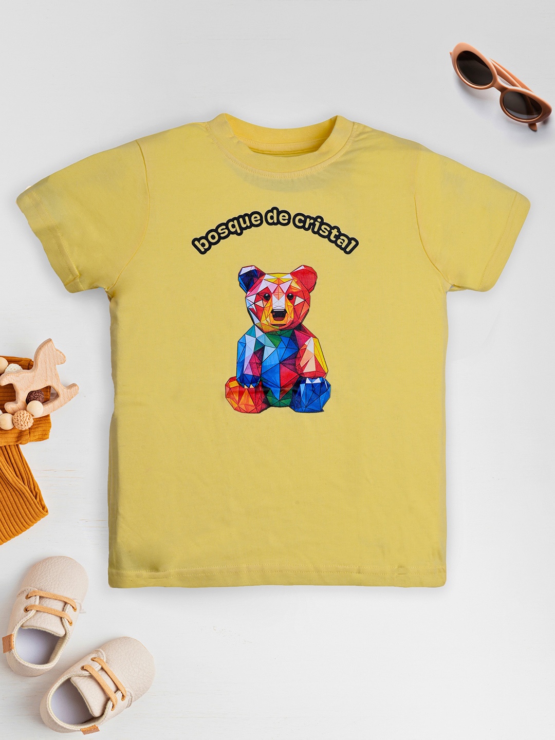 

allorio kids Boys Printed Pure Cotton Applique T-shirt, Yellow