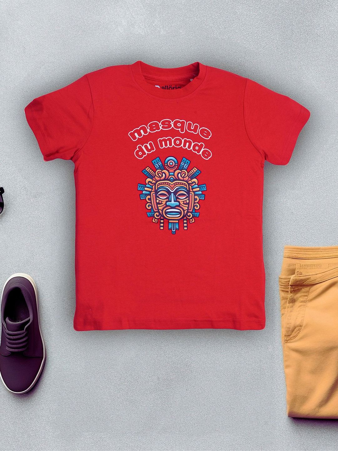 

allorio kids Boys Printed Pure Cotton Applique T-shirt, Red