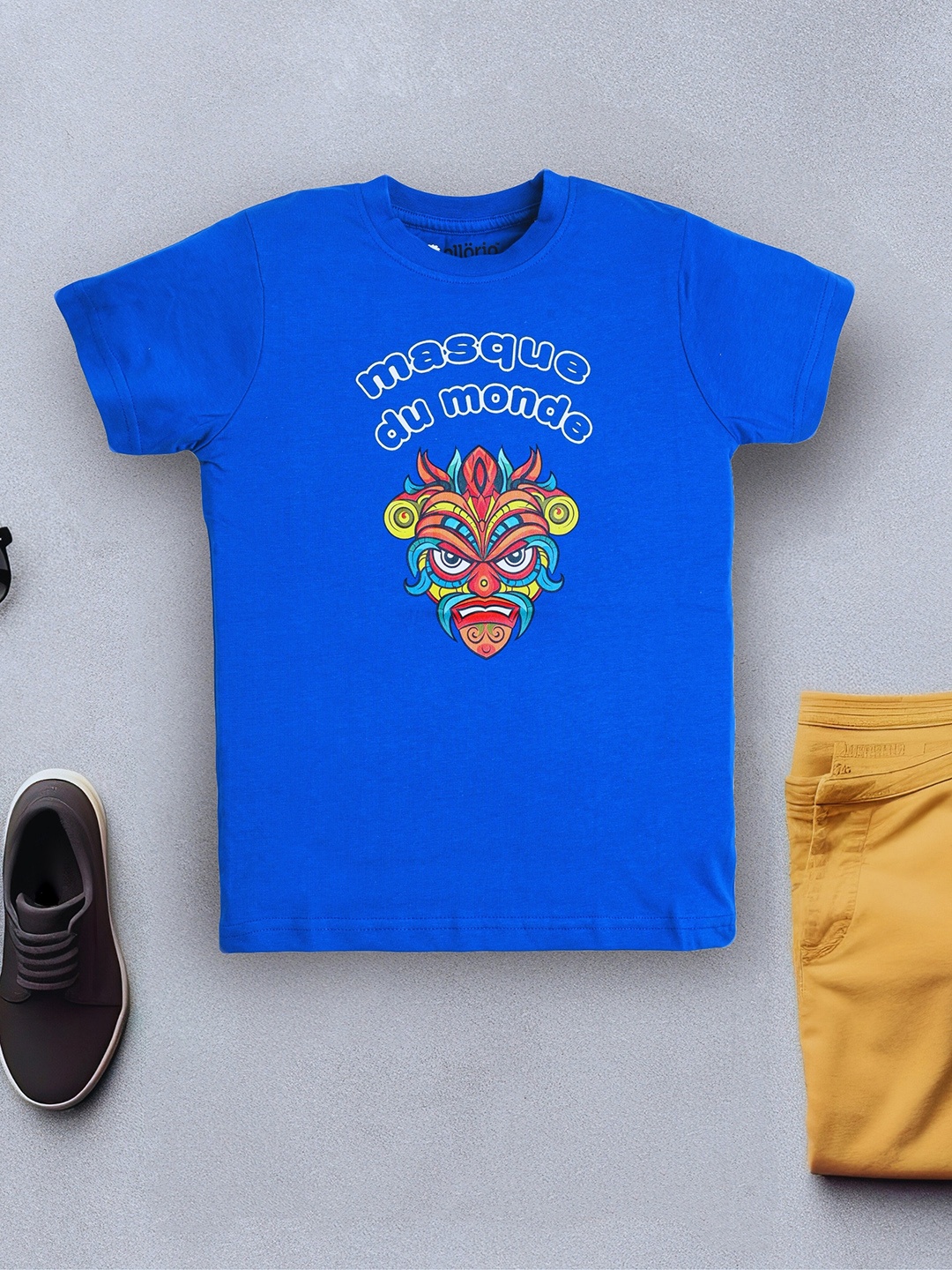

allorio kids Boys Printed Pure Cotton Applique T-shirt, Blue