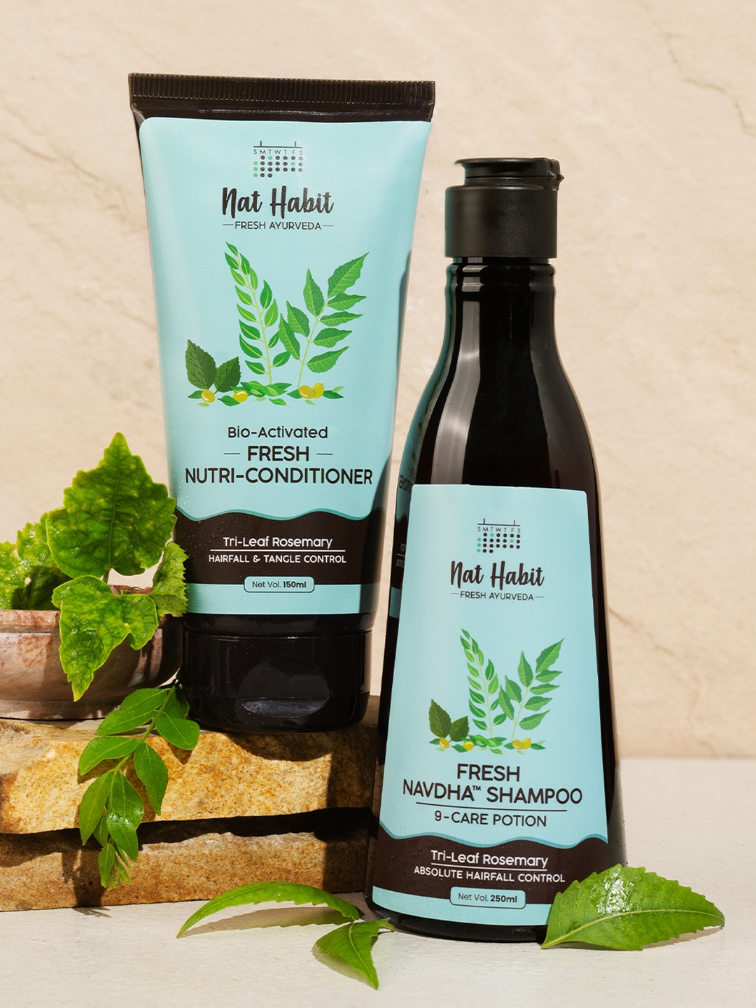 

Nat Habit Trileaf Rosemary Shampoo & Conditioner for Hair Fall Control, Dry & Damaged Hair, Turquoise blue