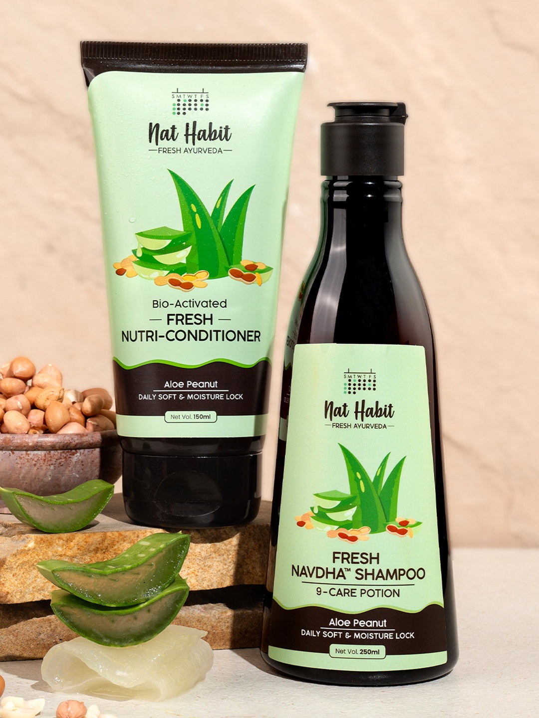 

Nat Habit Aloe Peanut Shampoo & Conditioner Hair Care Combo, Green