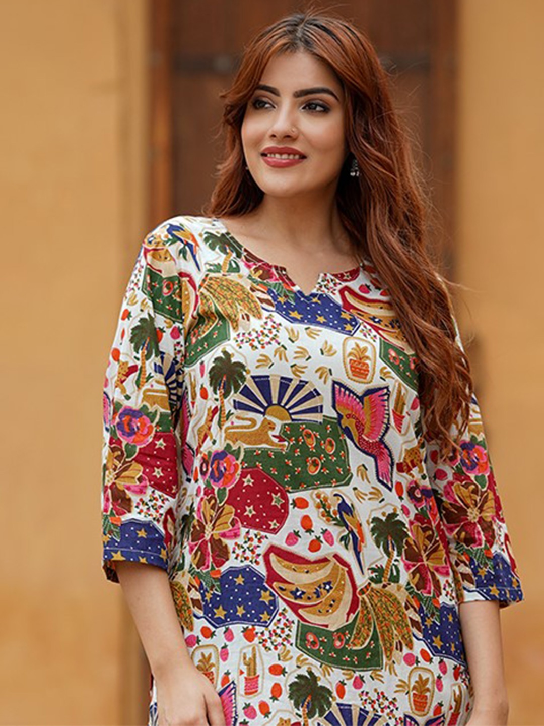 

KALINI Printed Cotton Tunic With Trousers Co-Ords, Multi