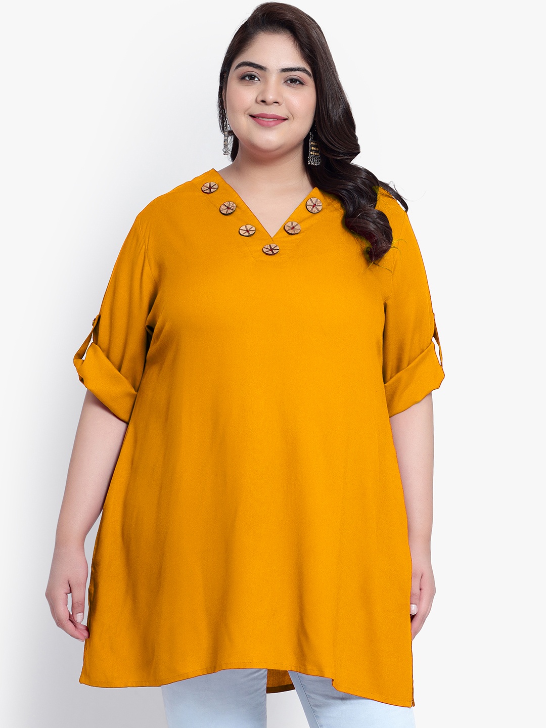 

Indietoga Roll-Up Sleeves Longline Top, Mustard