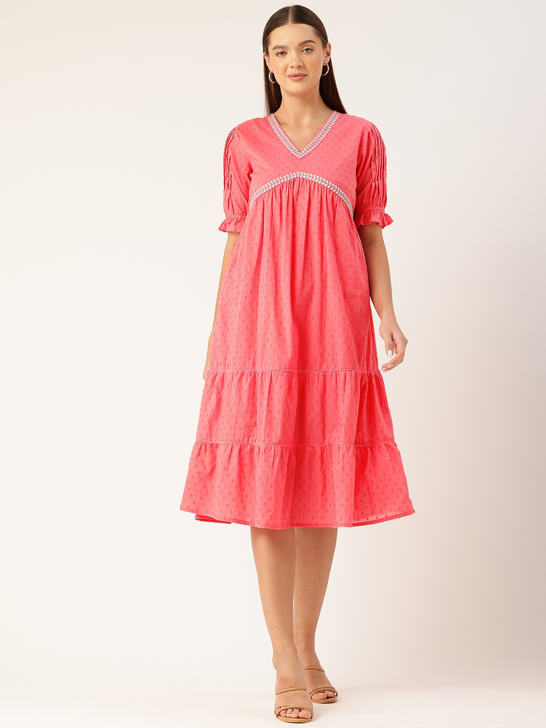 

MISRI Puff Sleeve Empire Dress, Pink