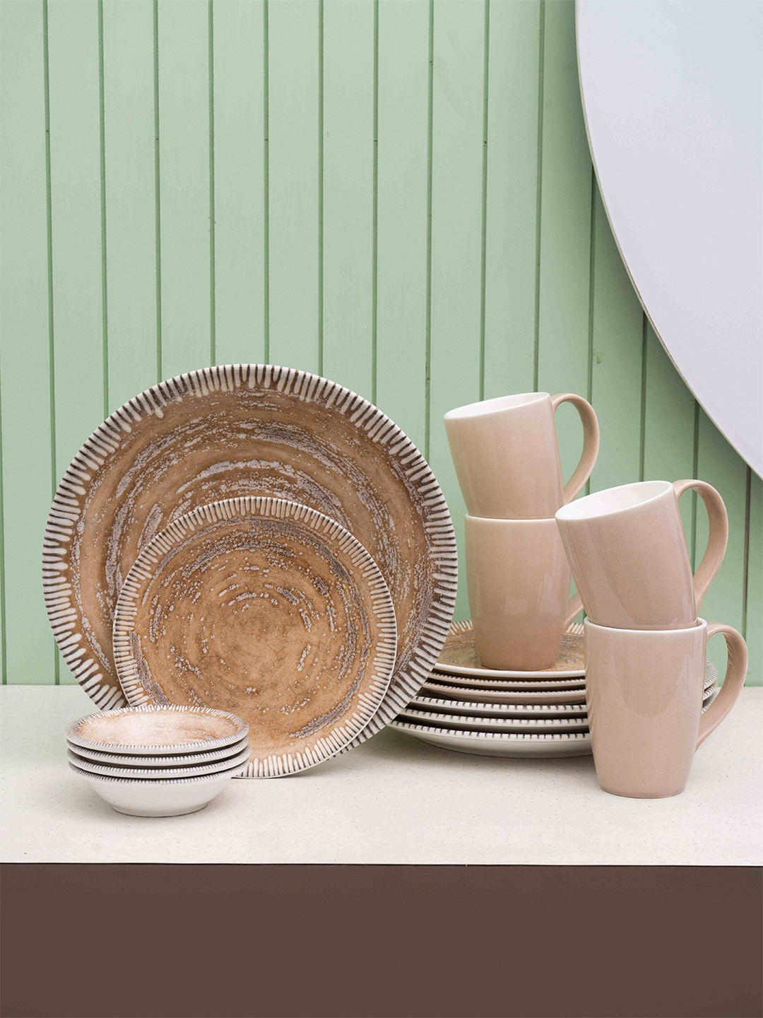 

JCPL 16 Pcs Brown Textured Dinner Set