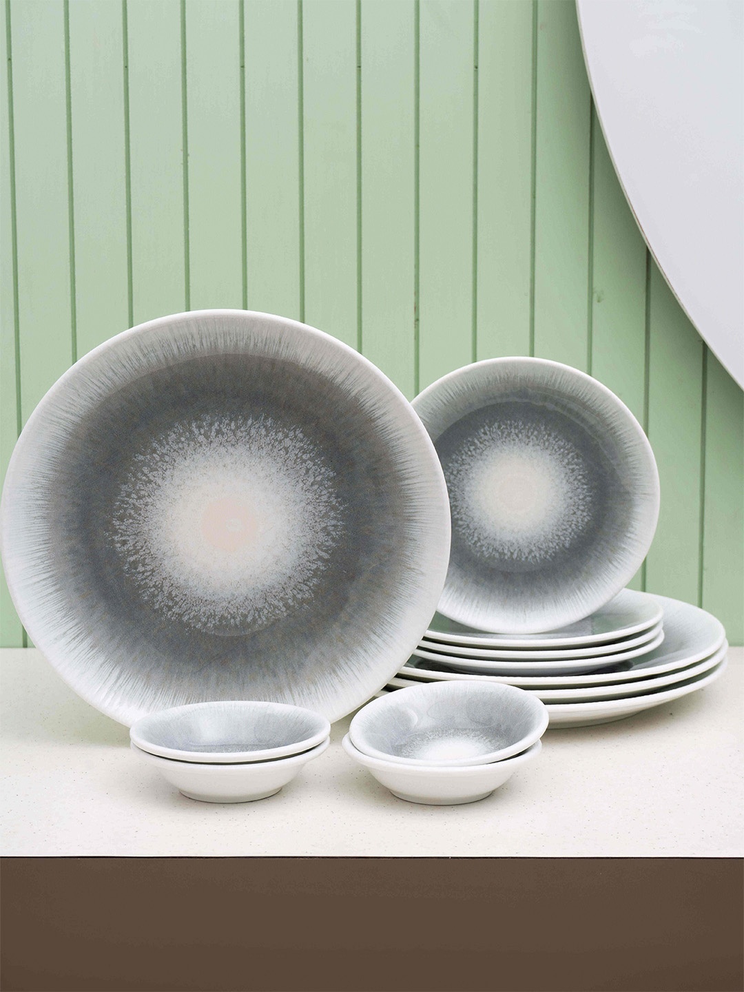 

JCPL 12 Pcs White & Grey Textured Dinner Set