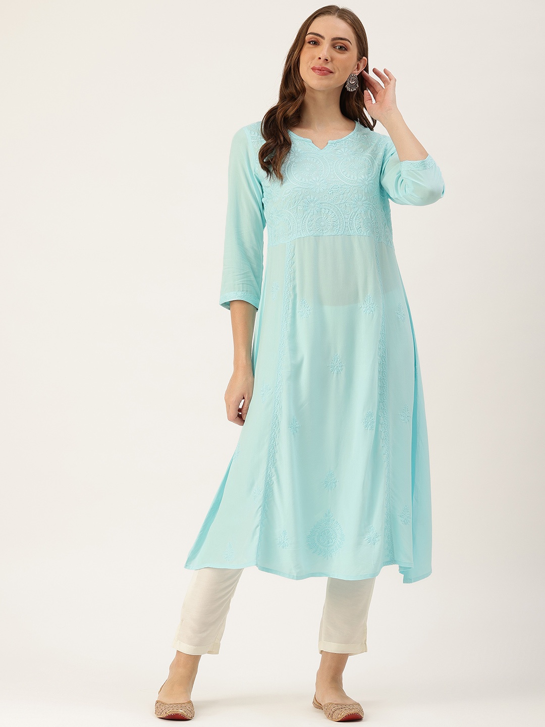 

Amukti Women Floral Embroidered A Line Kurta, Blue
