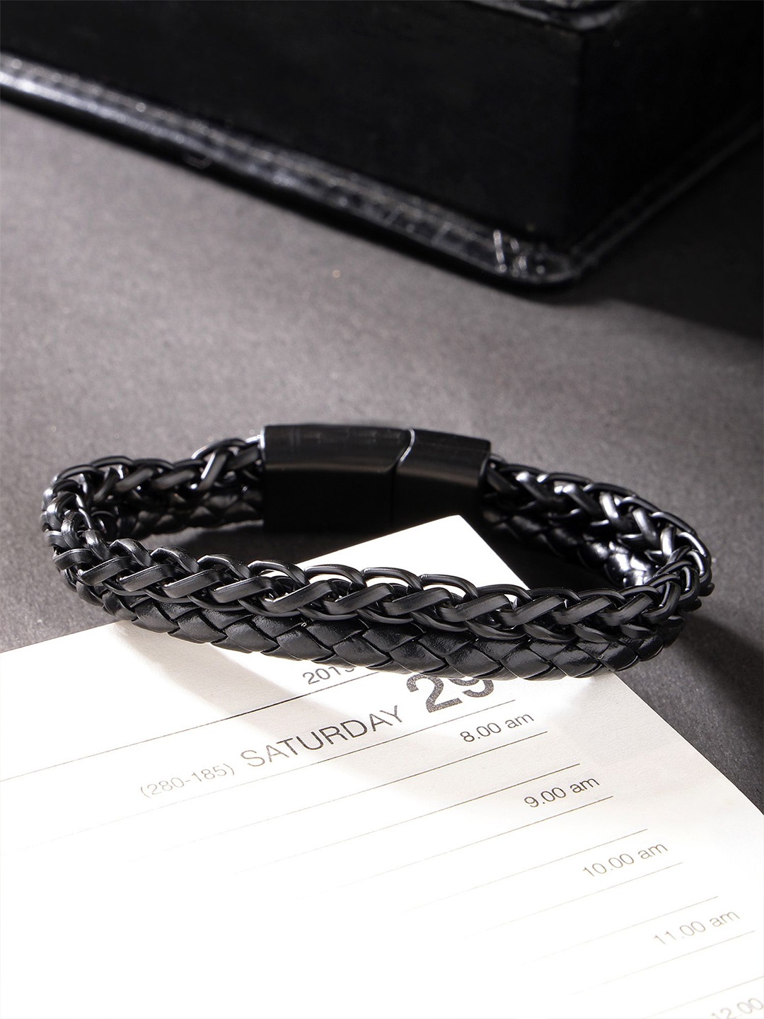

Bohey by KARATCART Men Leather Handcrafted Multistrand Bracelet, Black