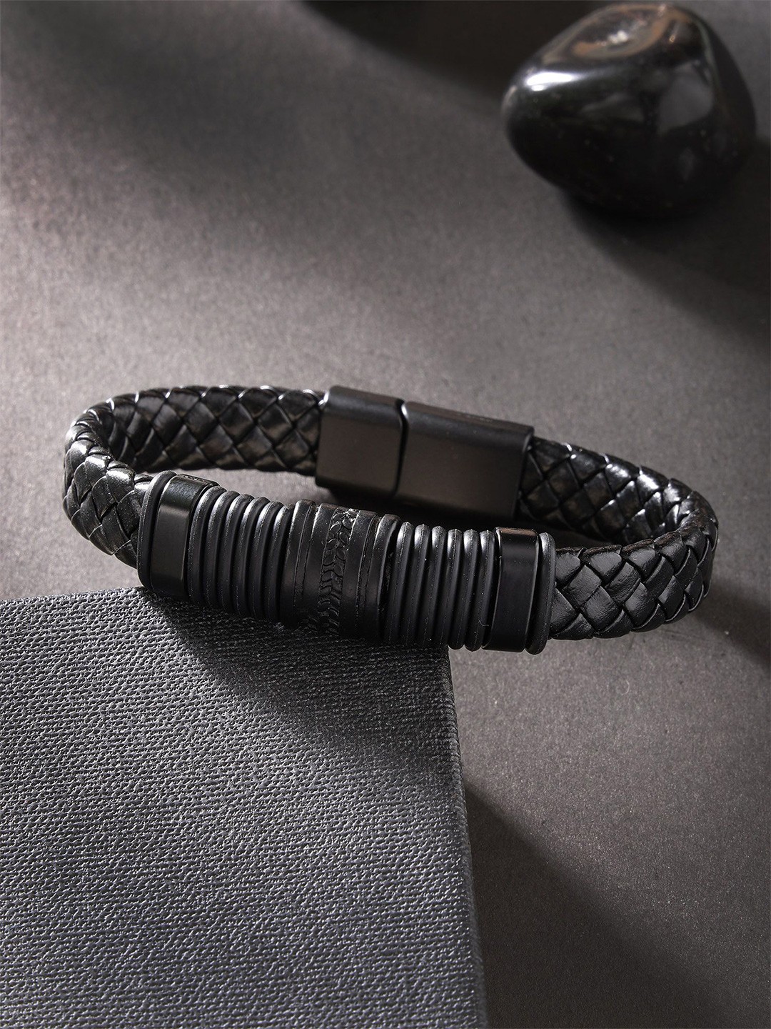 

Bohey by KARATCART Men Leather Handcrafted Wraparound Bracelet, Black