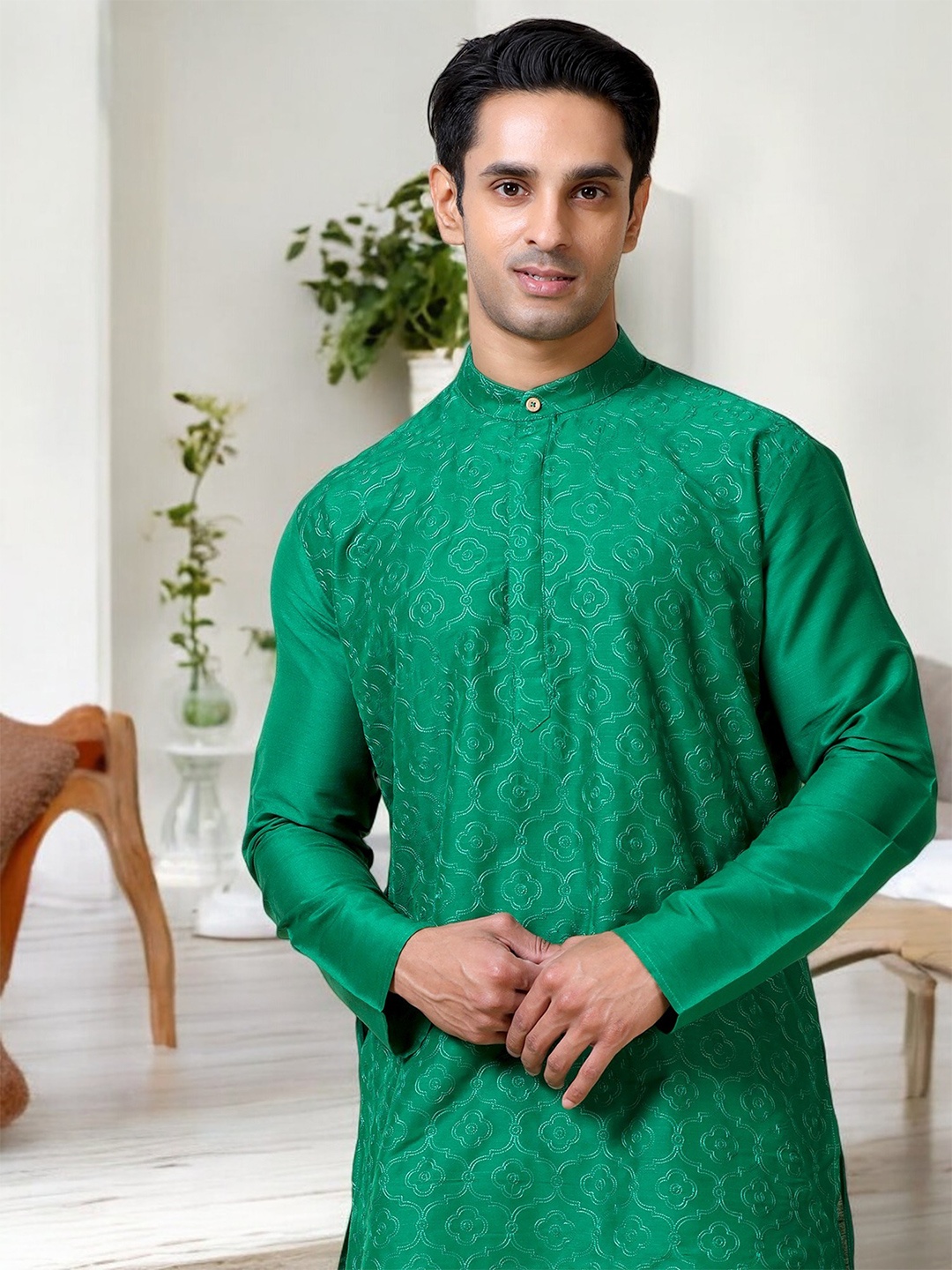 

TATTVA Men Geometric Kurta, Green