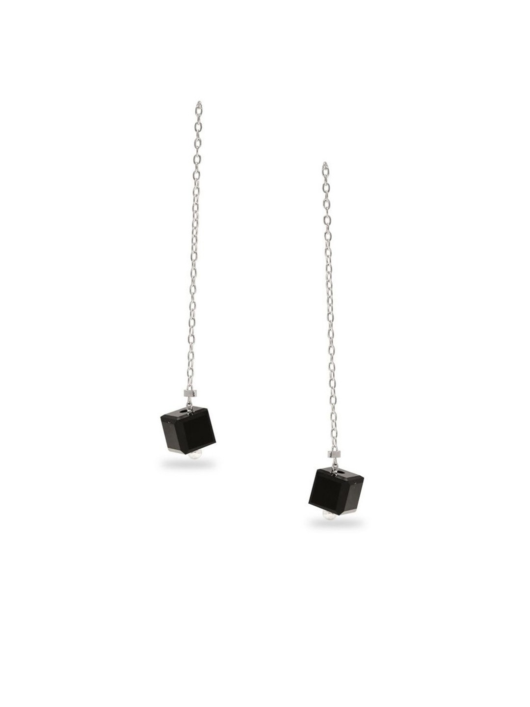 

De Flossy Silver Women 925 Sterling Silver Square Drop Earrings, Black