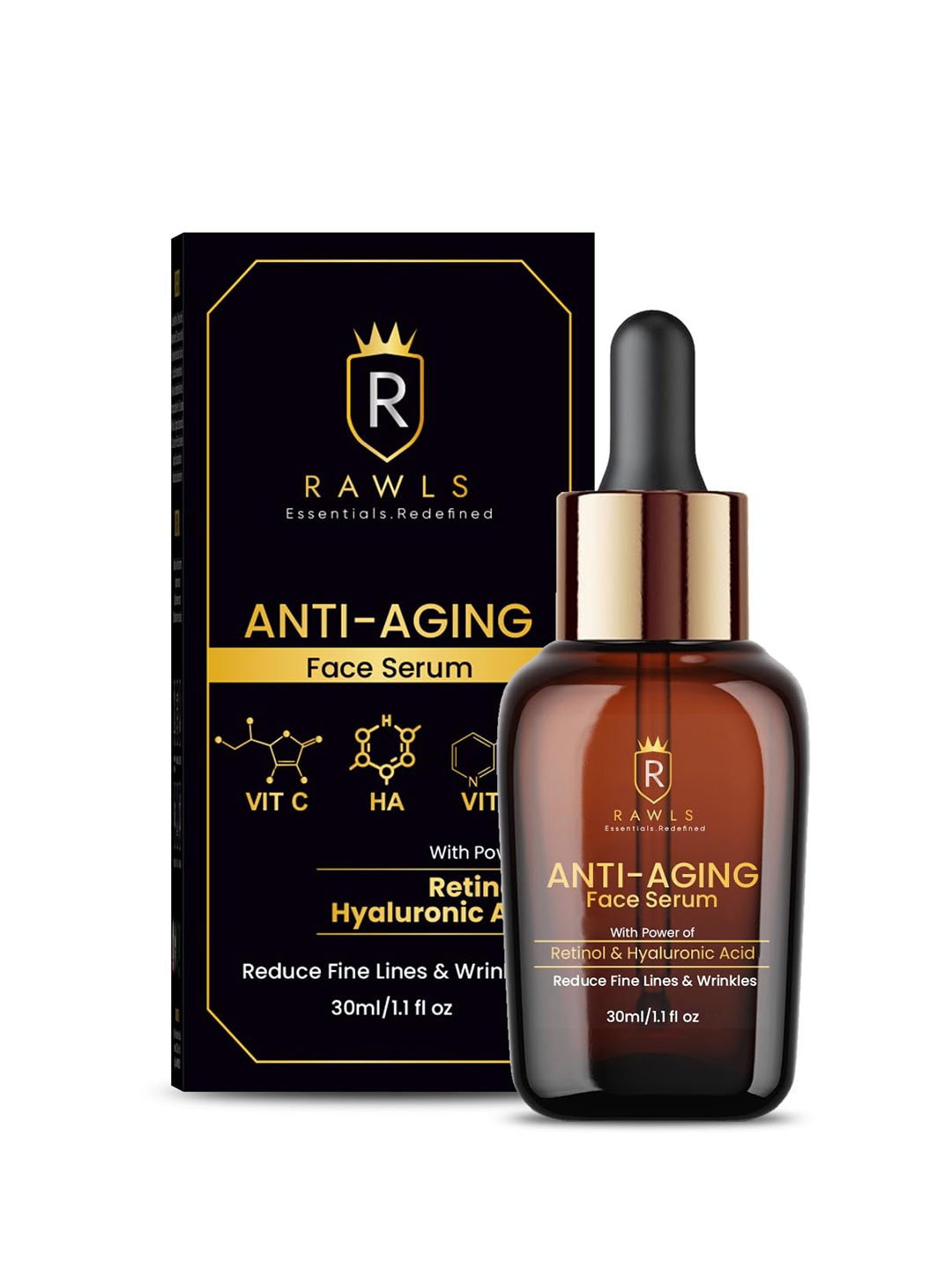 

RAWLS Anti-Aging Vitamin C Serum With Retinol & Hyaluronic Acid- 30ml, Transparent