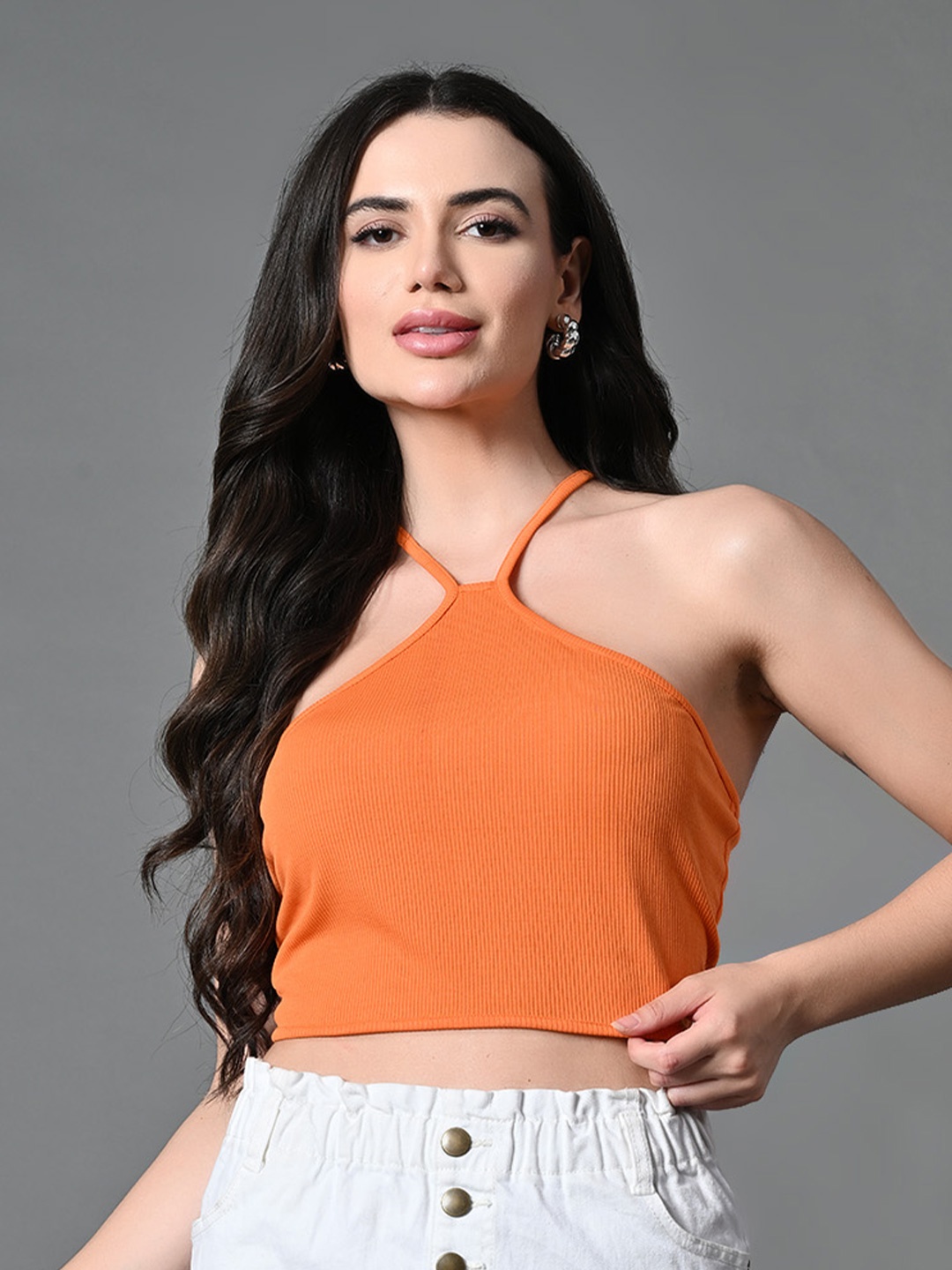 

Myshka Halter Neck Crop Top, Orange