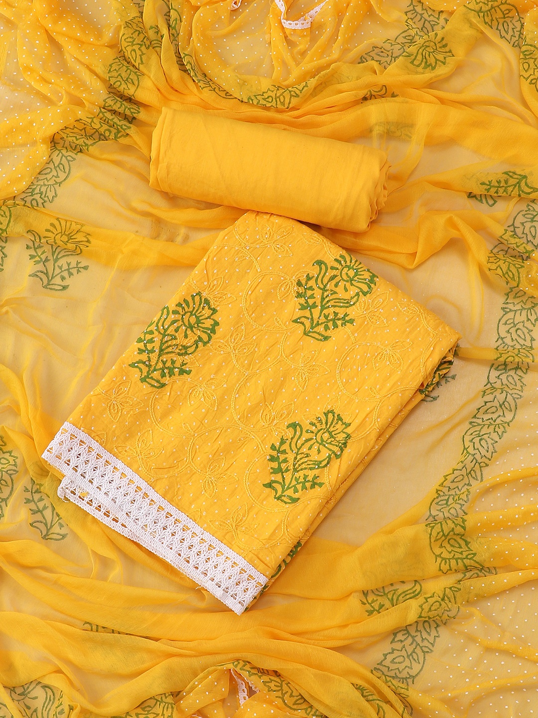 

SALWAR STUDIO Embroidered Pure Cotton Unstitched Dress Material, Mustard