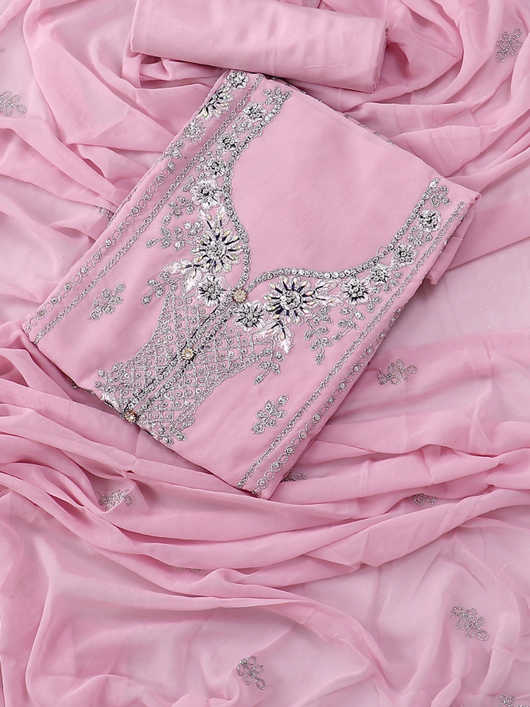 

SALWAR STUDIO Embellished Unstitched Dress Material, Pink