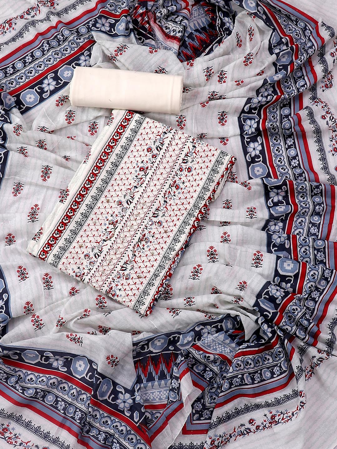 

SALWAR STUDIO Embellished Pure Cotton Unstitched Dress Material, Off white