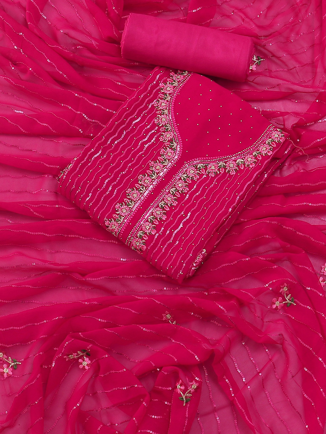 

SALWAR STUDIO Embellished Unstitched Dress Material, Pink
