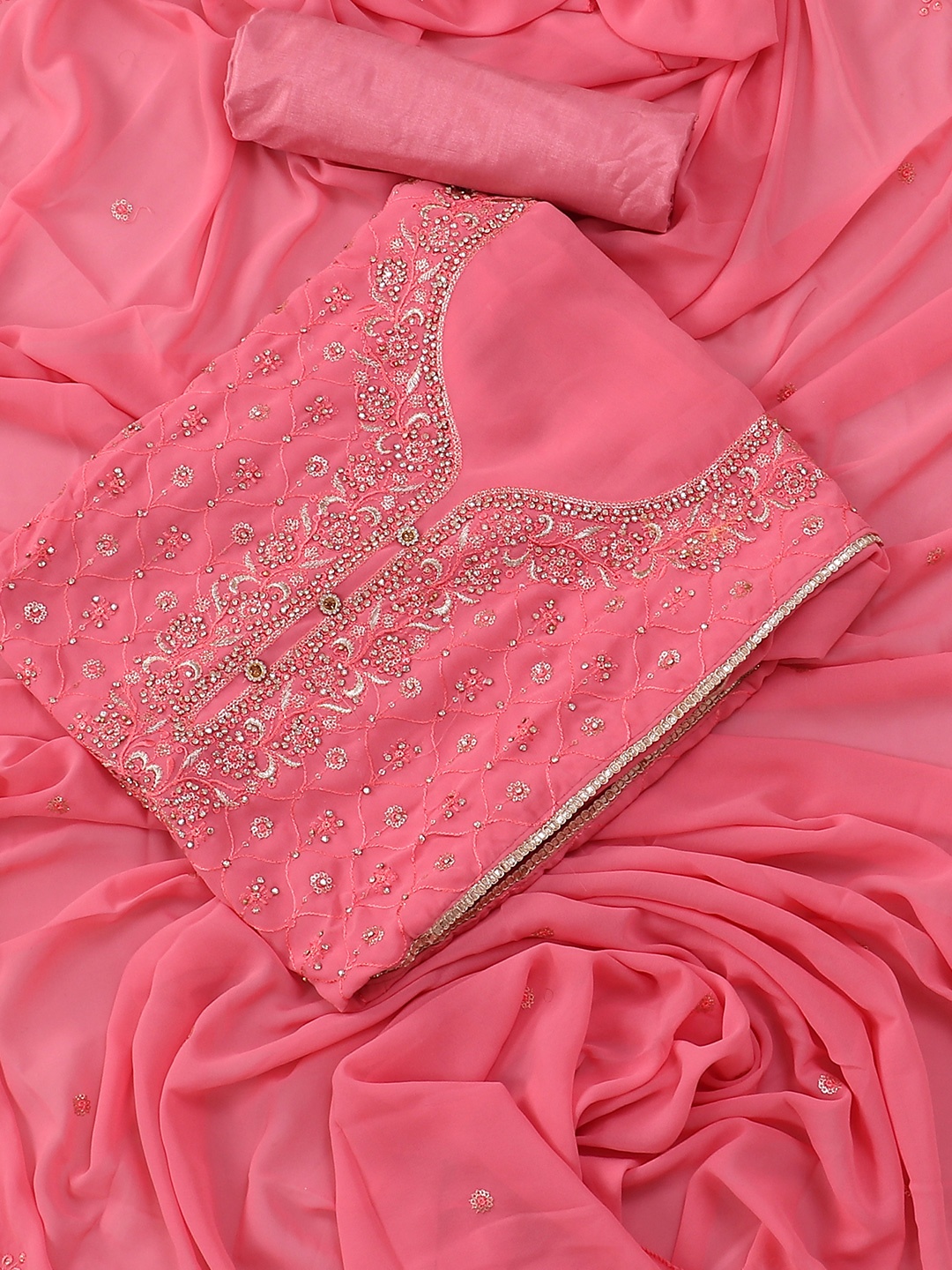 

SALWAR STUDIO Embellished Unstitched Dress Material, Pink