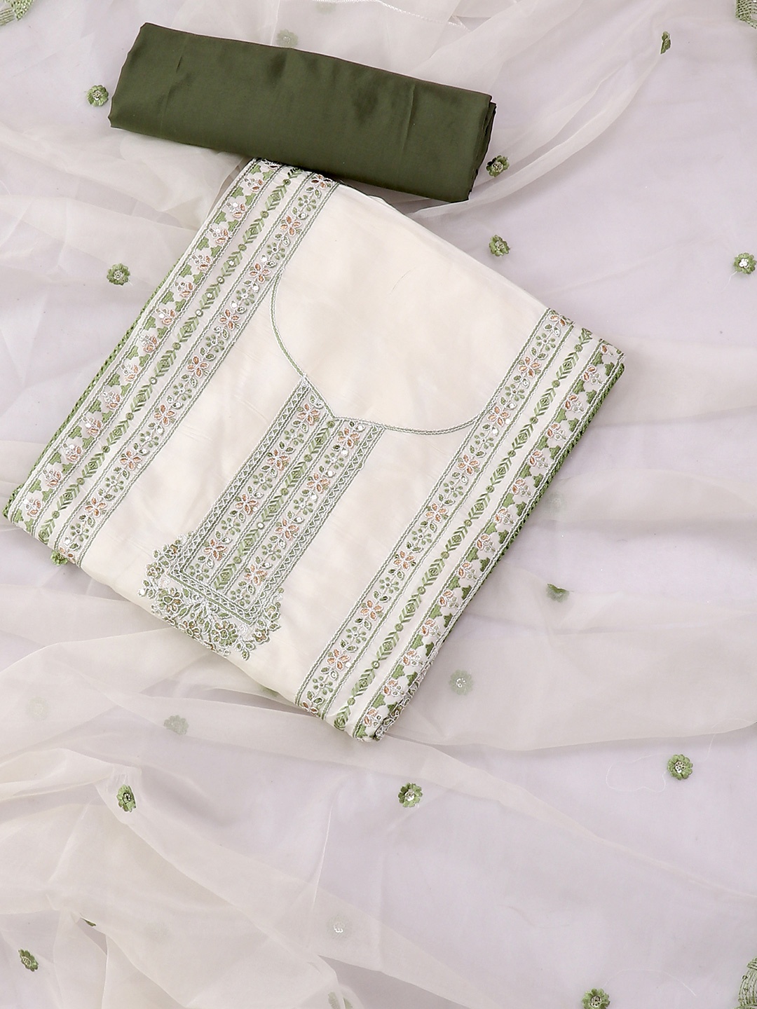 

SALWAR STUDIO Embroidered Pure Silk Unstitched Dress Material, White