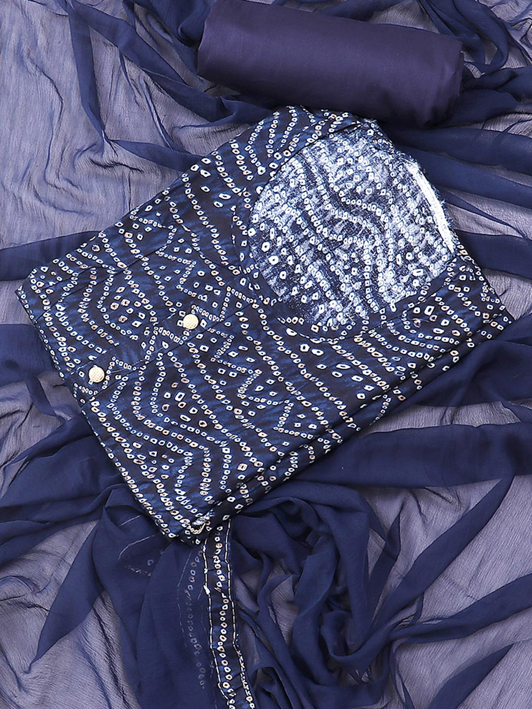 

SALWAR STUDIO Printed Viscose Rayon Unstitched Dress Material, Navy blue