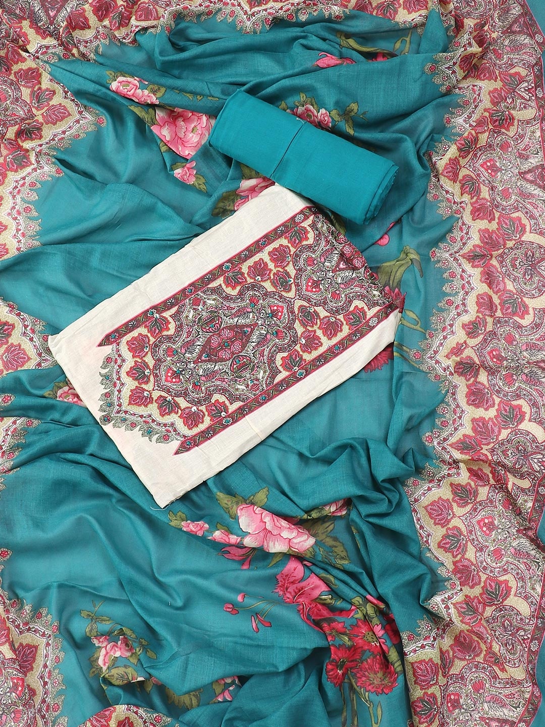 

SALWAR STUDIO Printed Pure Cotton Unstitched Dress Material, Blue