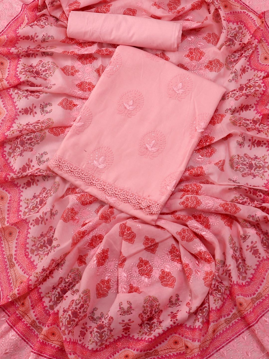 

SALWAR STUDIO Embroidered Pure Cotton Unstitched Dress Material, Pink