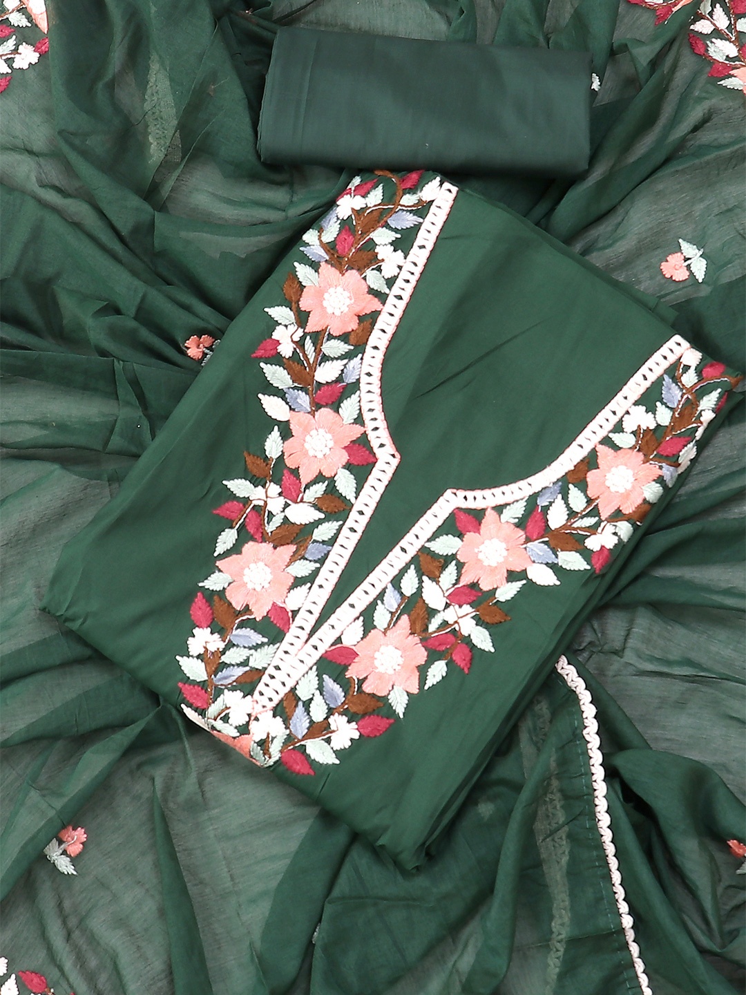

SALWAR STUDIO Embroidered Pure Silk Unstitched Dress Material, Green